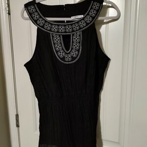 Cato Black Sleeveless Dress with White Embroidery